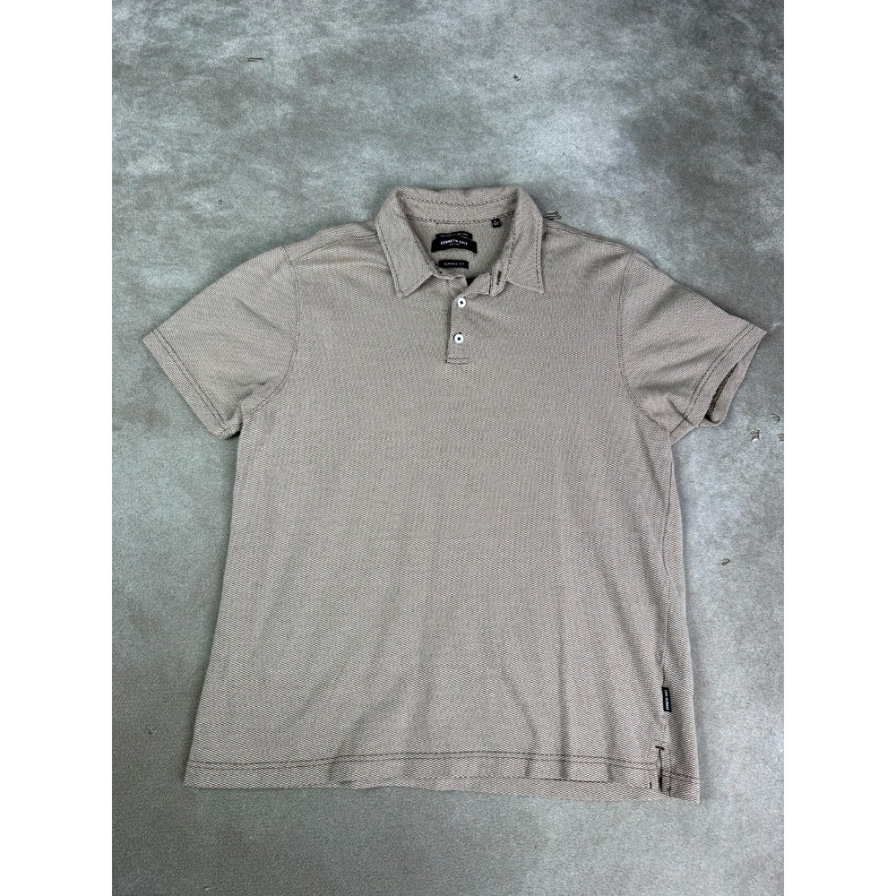 Kenneth Cole New York Polo Shirt Men Large Gray Texture Knit Cotton Classic Fit